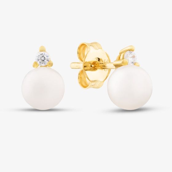 9ct Yellow Gold Fresh Water Pearl Cubic Zirconia Stud Earrings 1.59.1886