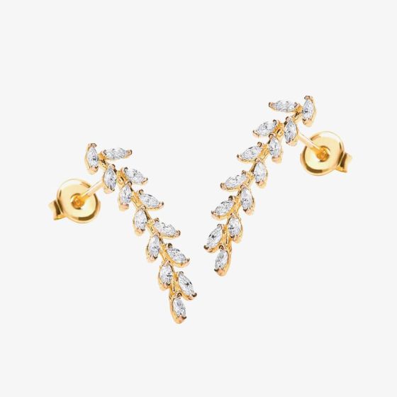 9ct Yellow Gold Cubic Zirconia Leaf Stud Earrings 1.58.4749