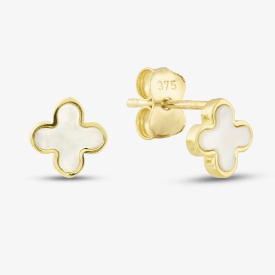 9ct Yellow Gold Mother Of Pearl Clover Stud Earrings 1.55.9520