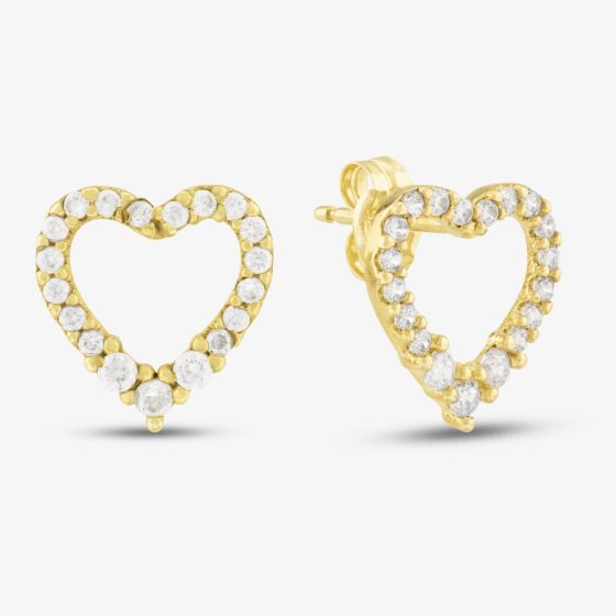 9ct Yellow Gold Cubic Zirconia Open Heart Stud Earrings 1.59.0779