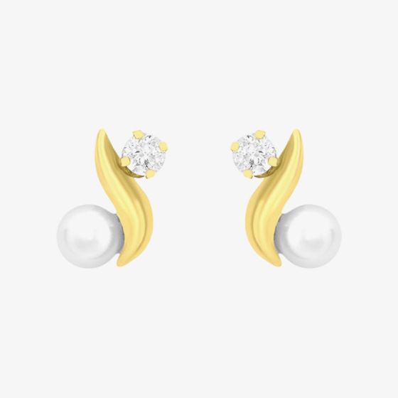 9ct Yellow Gold Fresh Water Pearl Cubic Ziconia Kiss Stud Earrings 1.58.7989