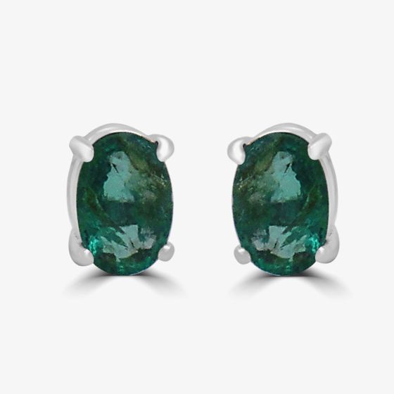 9ct White Gold 1.33ct Oval Cut Emerald Stud Earrings WWW281