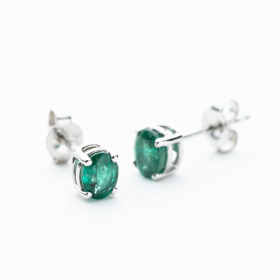 9ct White Gold 0.74ct Oval Cut Emerald Stud Earrings WWW349