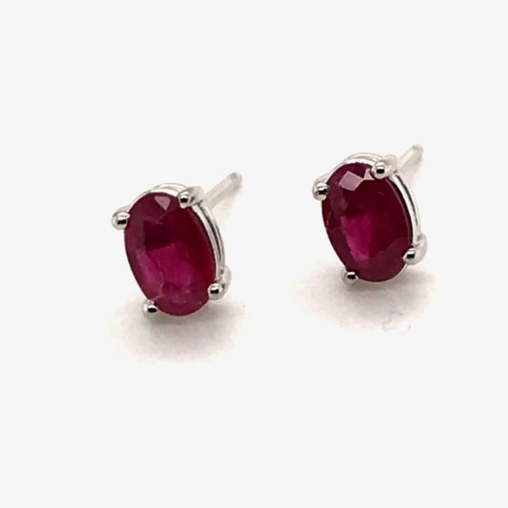 9ct White Gold 0.96ct Oval Cut Ruby Stud Earrings WWW783
