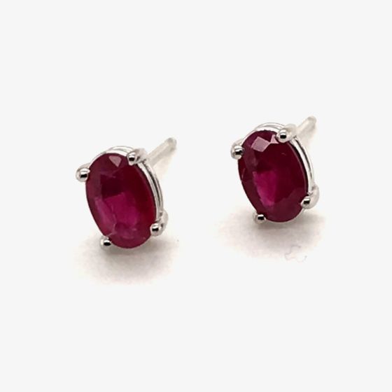 9ct White Gold 0.95ct Oval Cut Ruby Stud Earrings WWW405