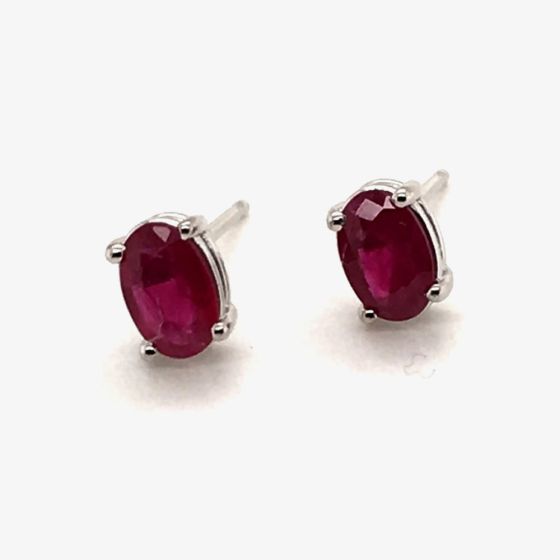 9ct White Gold 1.14ct Oval Cut Ruby Stud Earrings WWW782