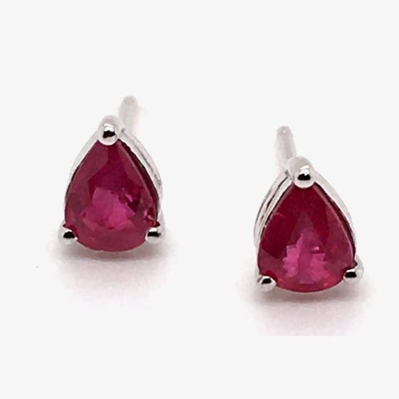 9ct White Gold 0.73ct Pear Cut Ruby Stud Earrings WWW438