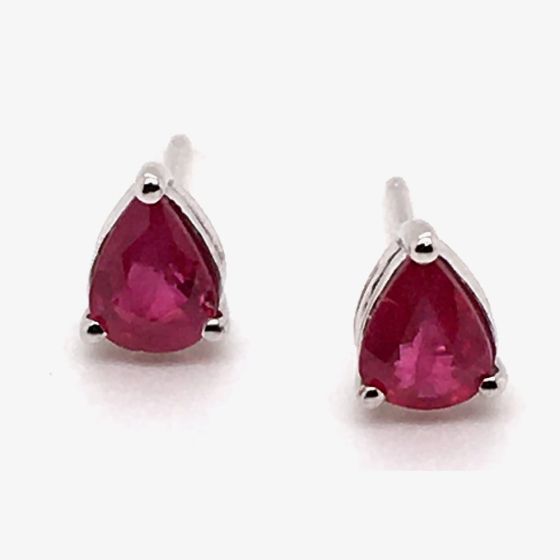 9ct White Gold 0.77ct Pear Cut Ruby Stud Earrings WWW433