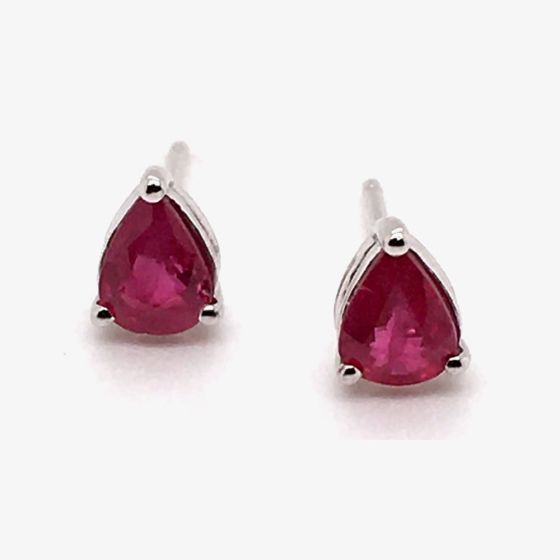 9ct White Gold 0.56ct Pear Cut Ruby Stud Earrings WWW816