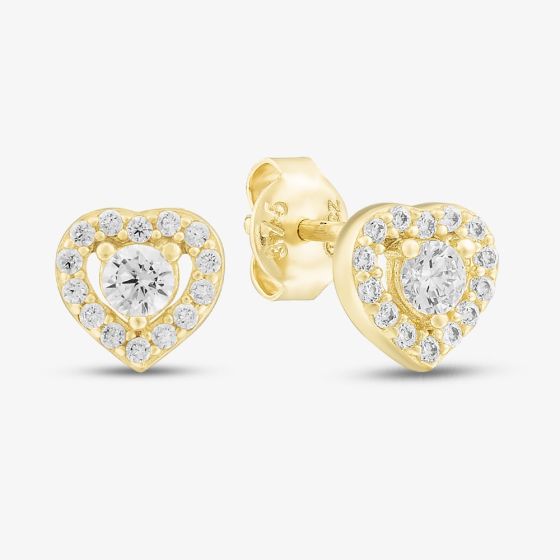 9ct Yellow Gold Cubic Zirconia Halo Heart Stud Earrings 1.59.1820
