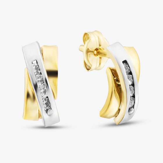 9ct Two Colour Gold Triple Bar Cubic Zirconia Stud Earrings 2.59.0289