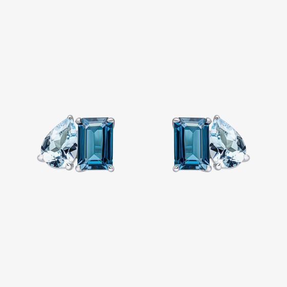 9ct White Gold Multi Cut Blue Topaz Stud Earrings GE2473