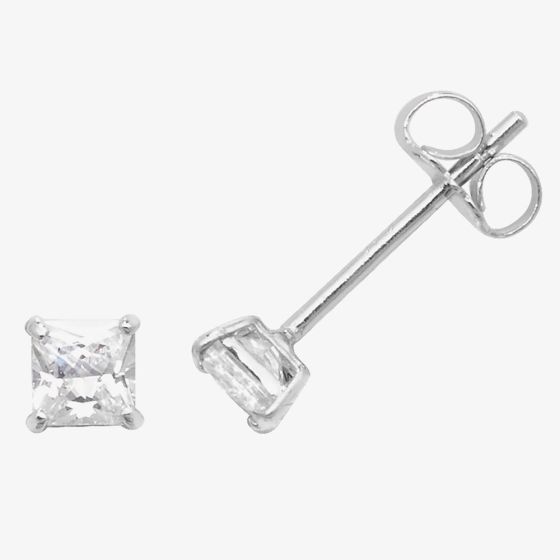 9ct White Gold Square Cubic Zirconia Stud Earrings ES466W