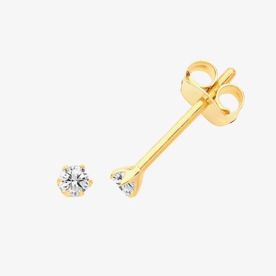9ct Yellow Gold Round Cubic Zirconia Stud Earrings ES666