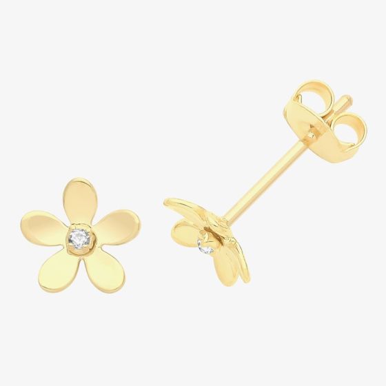 9ct Yellow Gold Cubic Zirconia Flower Stud Earrings ES1690
