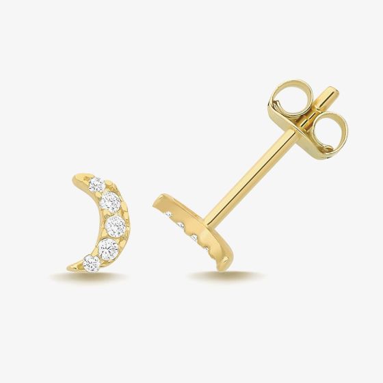 9ct Yellow Gold Cubic Zirconia Moon Stud Earrings ES2100