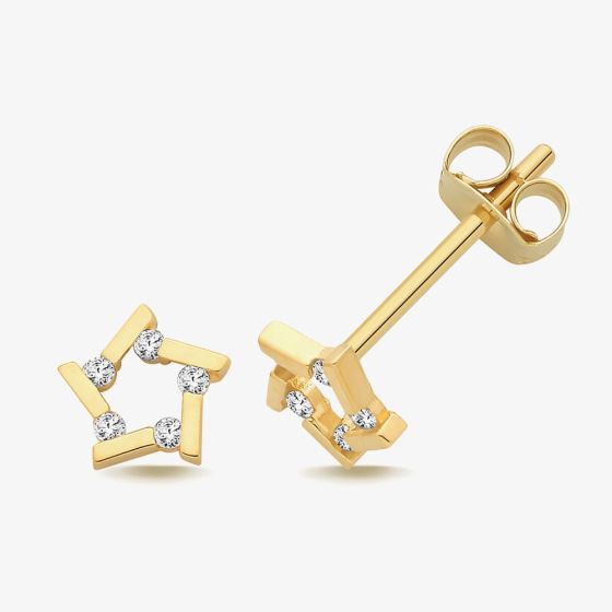 9ct Yellow Gold Cubic Zirconia Open Star Stud Earrings ES2177