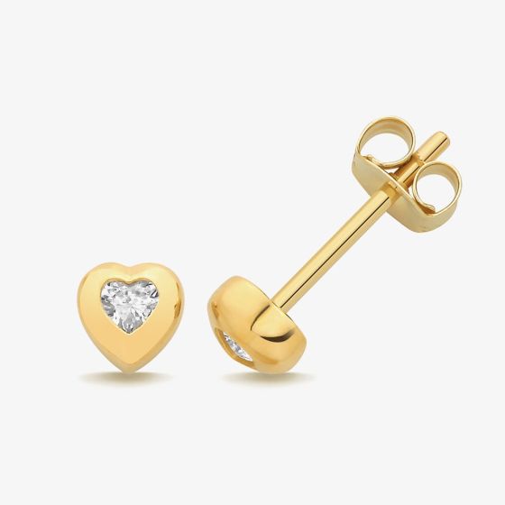 9ct Yellow Gold Cubic Zirconia Heart Stud Earrings ES2196