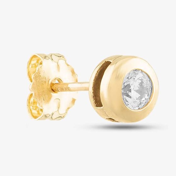9ct Rubover Cubic Zirconia Small Single Stud Earring SE546 (1X SINGLE EARRING)