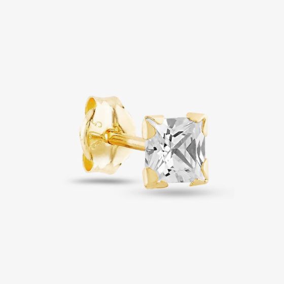 9ct Yellow Gold Cubic Zirconia Square Single Stud Earring 1.58.6979 (1X SINGLE EARRING)