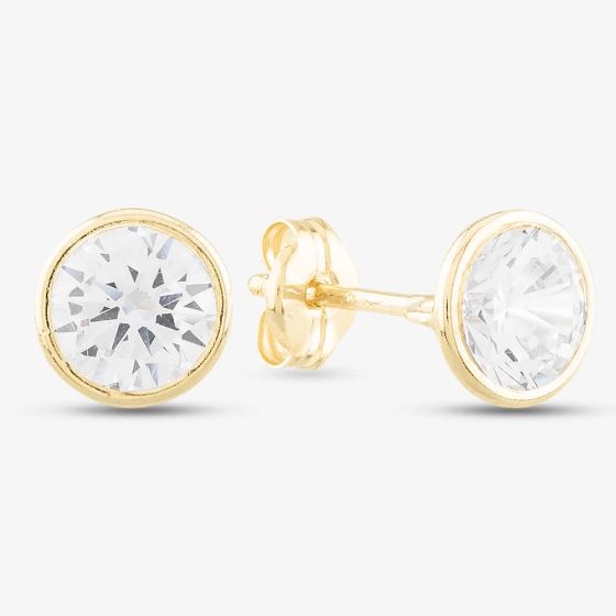 9ct Gold Cubic Zirconia Clear Round Roll Over Stud Earrings 1-57-4373