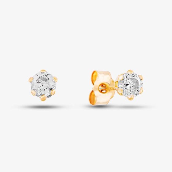 9ct Yellow Gold Cubic Zirconia Round Stud Earrings SE303
