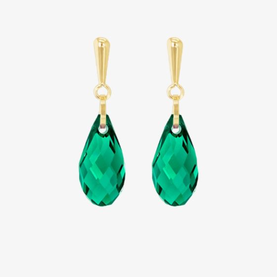 9ct Yellow Gold Green Crystal Dropper Earrings 1.58.0045