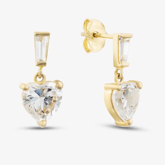 9ct Yellow Gold Cubic Zirconia Heart Drop Earrings 1.58.4789