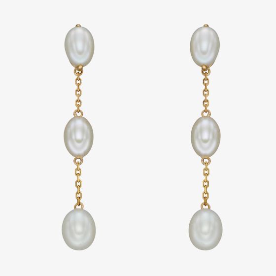 9ct Yellow Gold Freshwater Pearl Tier Dropper Earrings GE2388W