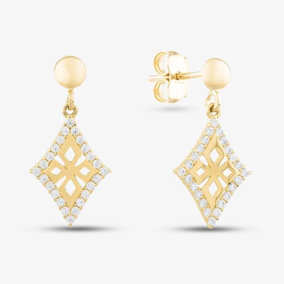 9ct Cubic Zirconia Open Heraldic Cross Earrings GER66-Y