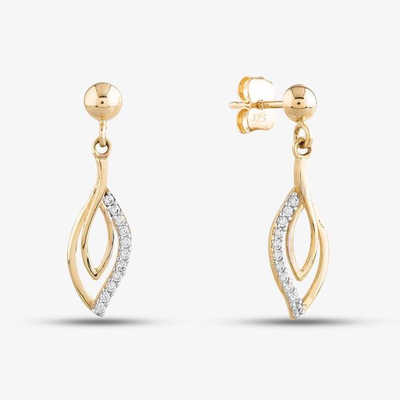 9ct Yellow Gold Cubic Zirconia Pear Shaped Dropper Earrings H17-5070-Y