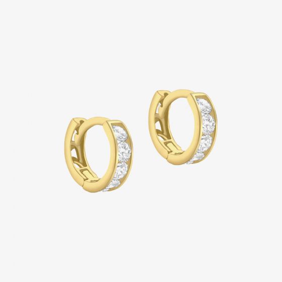 9ct Yellow Gold 9mm Crystal Huggie Hoop Earrings 1.58.9199