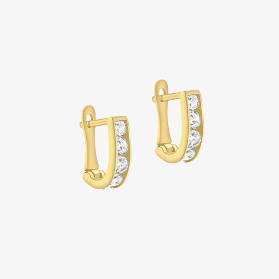 9ct Yellow Gold 9mm Crystal Half-Hoop Earrings 1.58.9229