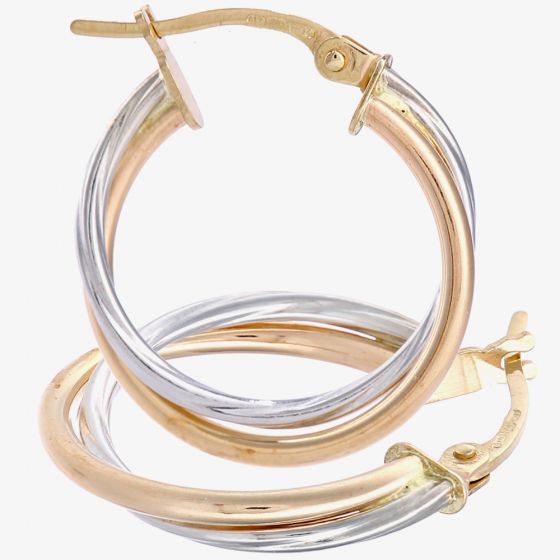 9ct Two Tone Twist Crossover Creole Earrings UER116YW