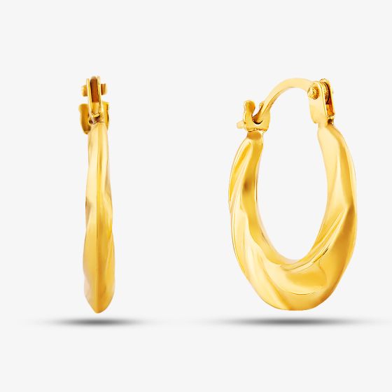 9ct Yellow Gold Graduated Twist Creole Hoop Earrings UER119Y