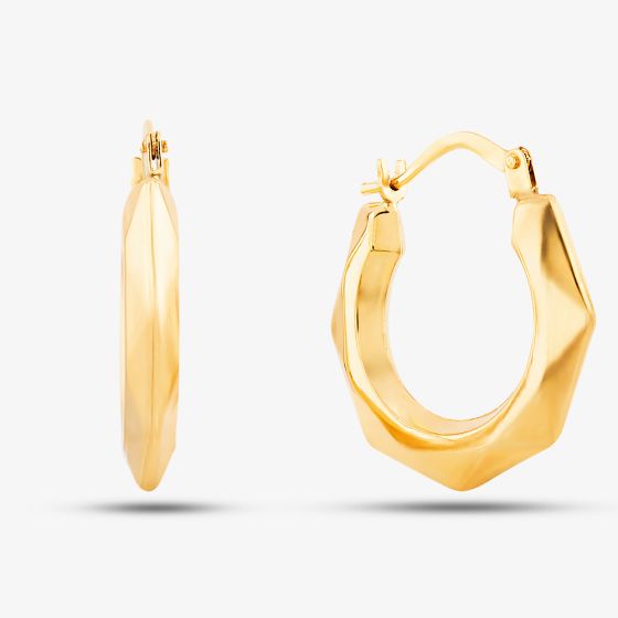 9ct Yellow Gold Patterned Creole Earrings UER121Y