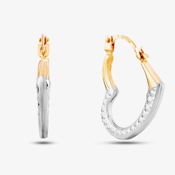 9ct Two Colour Gold Heart Hoop Earrings UER122YW