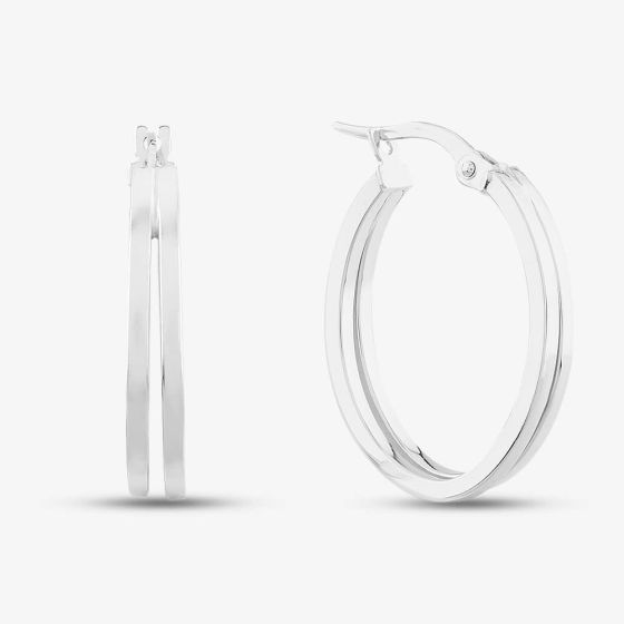 9ct White Gold Double Oval Hoop Earrings ER673
