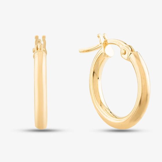 9ct Yellow Gold 14mm Tube Hoop Earrings E550