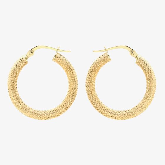 9ct Yellow Gold Textured Creole Hoop Earrings 1.52.7559