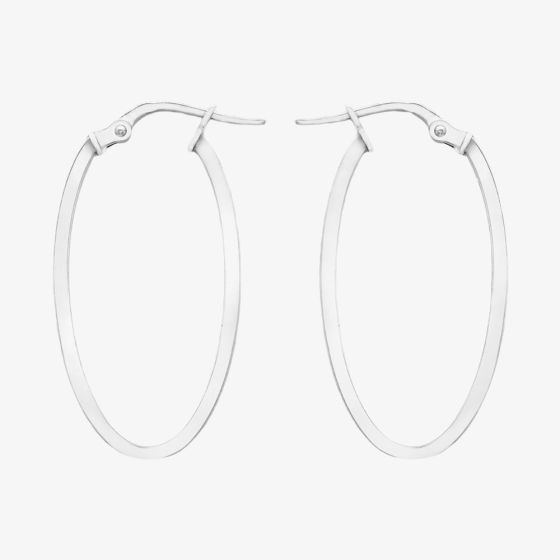 9ct White Gold Oval Creole Hoop Earrings 5.53.3479