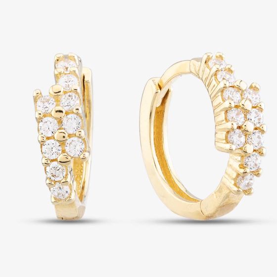 9ct Yellow Gold Cubic Zirconia Two Row Hoop Earrings E1630Y