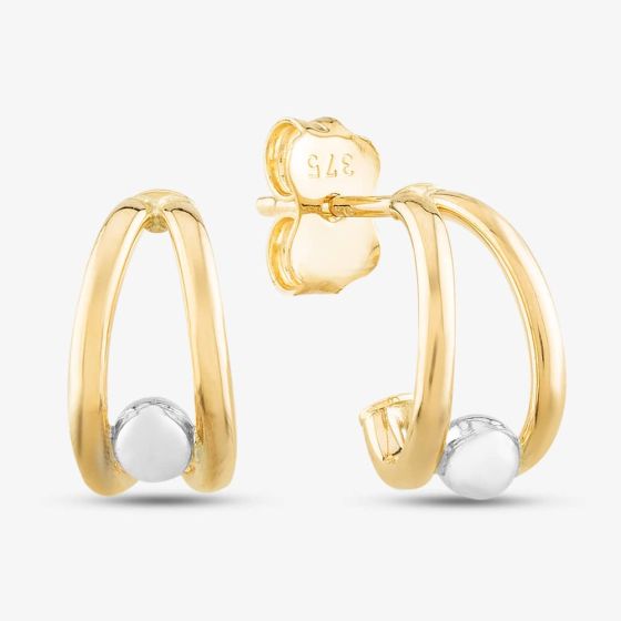 9ct Two Colour Gold Open Double Row Hoop Earrings GE2409