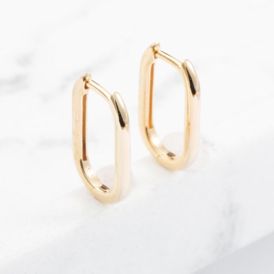 9ct Yellow Gold Rectangular Hoop Earrings 1.53.9991
