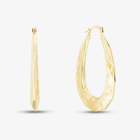 9ct Yellow Gold Large Patterned Creoles Hoop Earrings UER101Y