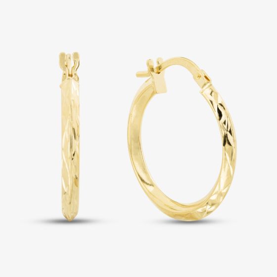 9ct Yellow Gold Patterned Edge Hoop Earrings AR069Y