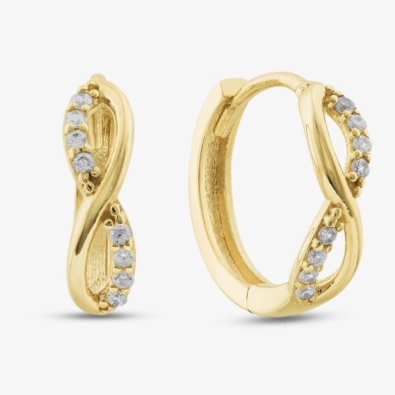 9ct Yellow Gold Cubic Zirconia Infinity Huggie Earrings GER245