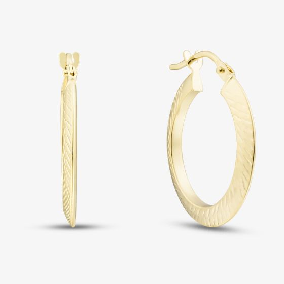 9ct Yellow Gold Diamond Cut Creole Hoop Earrings 1.51.3191