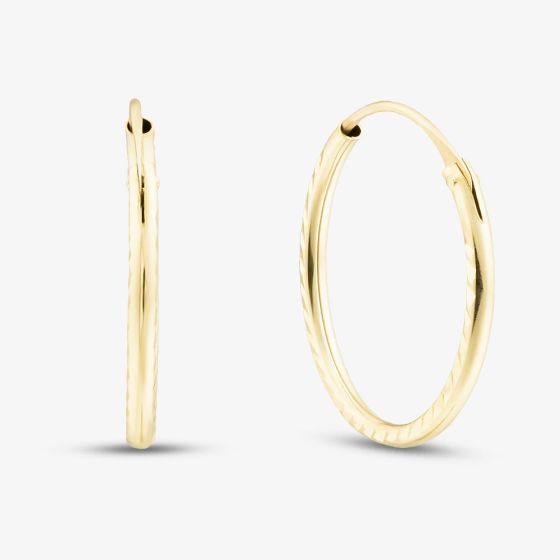 9ct Yellow Gold 15mm Diamond Cut Sleeper Hoop Earrings 1.53.9869