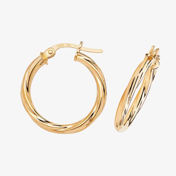 9ct Yellow Gold 15mm Textured Hoop Earrings ER349